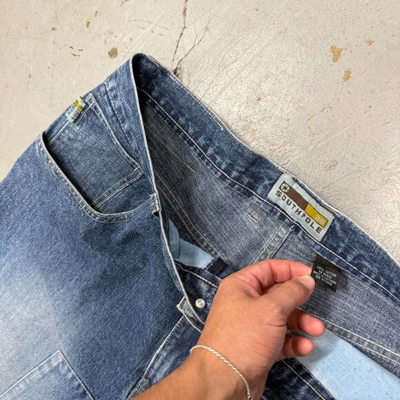 Vintage Southpole Red Tab Blue Faded Embroidered Baggy Y2K Jeans 36 x 30 - Picture 5 of 7